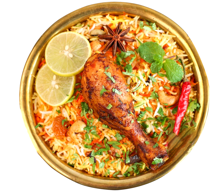 Aromatic hyderabadi chicken biryani with rich spices at best indian food in singapore Haldi Mexicana